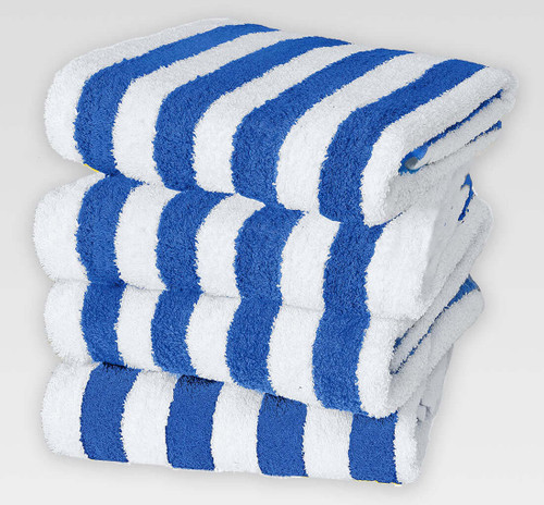 Oxford 2x2 Cabana Blue Stripe Pool Towels - 30" x 60", 1 Dozen